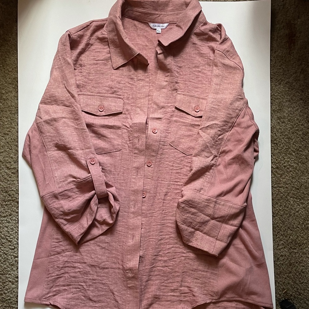 Pink button down top